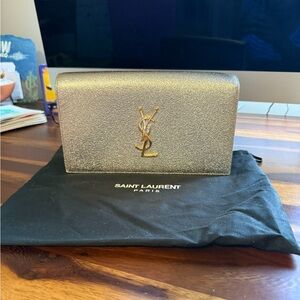 Saint Laurent Metallic Silver-Gold Logo Continental Wallet